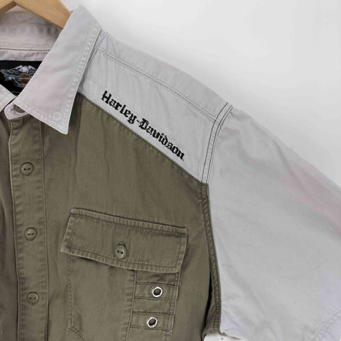 ハーレーダビッドソン HARLEY-DAVIDSON 11SS MILITARY STYLE WOVEN バイカラー S/S ワーク シャツ メンズ import:XL