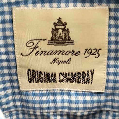 フィナモレ FINAMORE ORIGINAL CHAMBRAY ボタンダウンチェックシャツ イタリア製 メンズ import:L