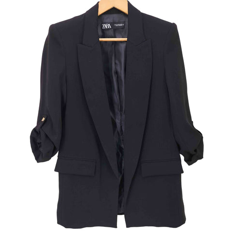 ザラ ZARA BLAZER WITH ROLLED-UP SLEEVES ボタンレス ガウン ブレザー ジャケット 肩パッド レディース import:XS