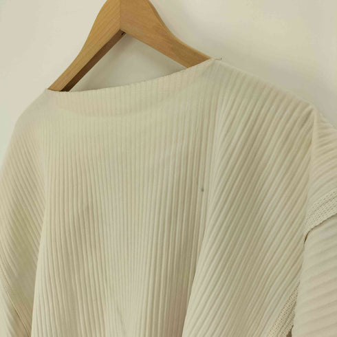 ミー イッセイミヤケ me ISSEY MIYAKE 平面パターン レイヤード プリーツ ノーカラー シャツ レディース