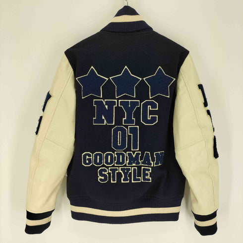NYC GOODMAN STYLE アーム カウレザー 両面ロゴ ワッペン スタジアム ジャケット スタジャン メンズ JPN:46