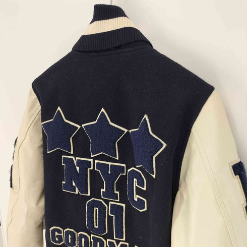 NYC GOODMAN STYLE アーム カウレザー 両面ロゴ ワッペン スタジアム ジャケット スタジャン メンズ JPN:46