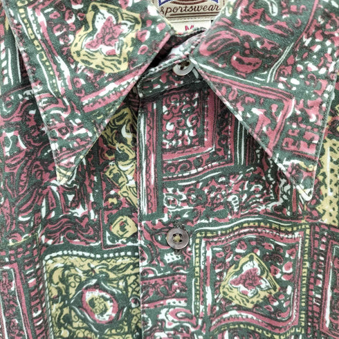 バスコ BASCO 80-90S シングルポケット L/S 総柄 シャツ メンズ import:M