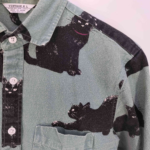 VINTAGE.E.L アニマル キャット 黒猫 プリント シャツ レディース JPN:M