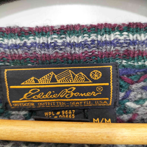 エディーバウアー Eddie Bauer 80-90s 黒タグ マルチカラー 総柄 ウールニット メンズ M