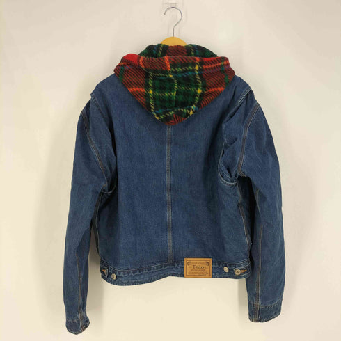 ポロバイラルフローレン Polo by RALPH LAUREN 90s USA製 裏地チェック 襟コーデュロイ フーデッド デニム カバーオール メンズ import:M