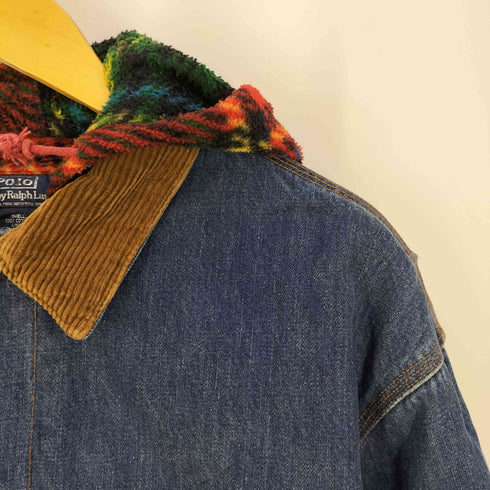 ポロバイラルフローレン Polo by RALPH LAUREN 90s USA製 裏地チェック 襟コーデュロイ フーデッド デニム カバーオール メンズ import:M
