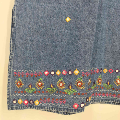 Agapo インド製 花刺繍 ノースリーブ デニム ワンピース レディース import:S