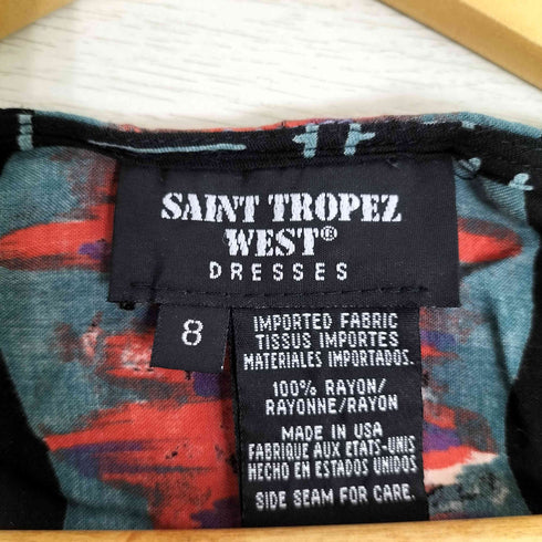 SAINT TROPEZ WEST DRESSES USA製 レーヨン ドローコード ノースリーブ ワンピース レディース 8