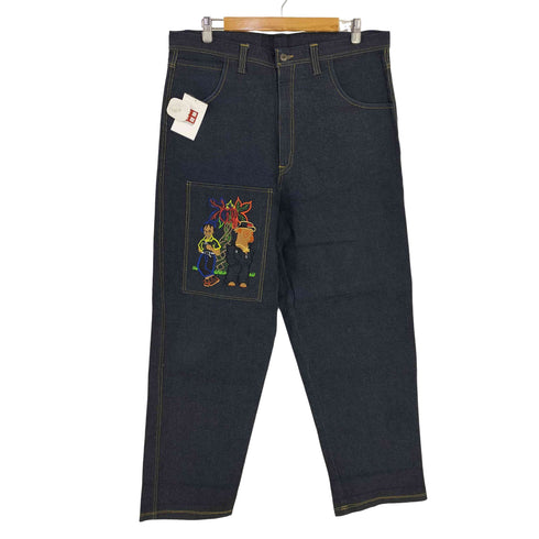 フロント刺繍 インディゴオーバーサイズデニムパンツ BBOY メンズ