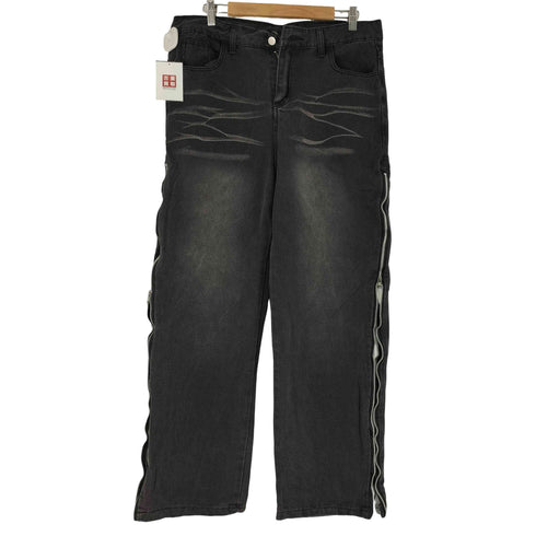 ジップ ブラックワイドデニムパンツ メンズ 3XL