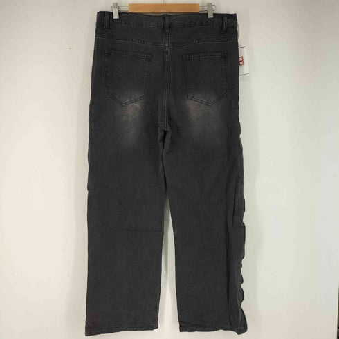 ジップ ブラックワイドデニムパンツ メンズ 3XL