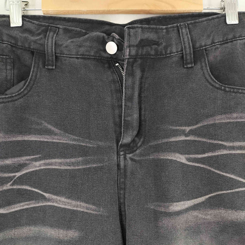 ジップ ブラックワイドデニムパンツ メンズ 3XL