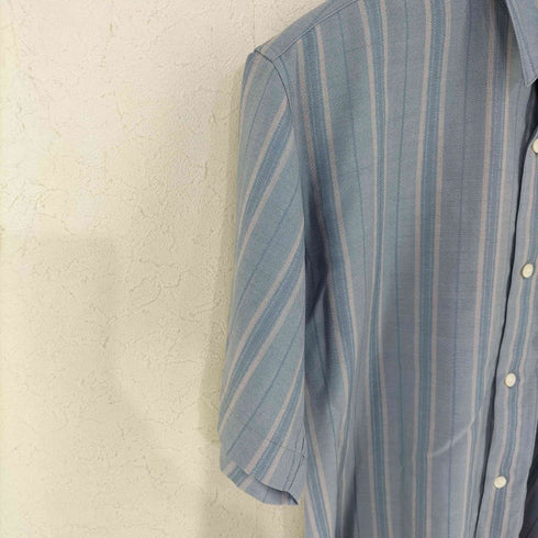 STEFANO VALENTINO ウールストライプ半袖シャツ ワンポケット メンズ JPN:M