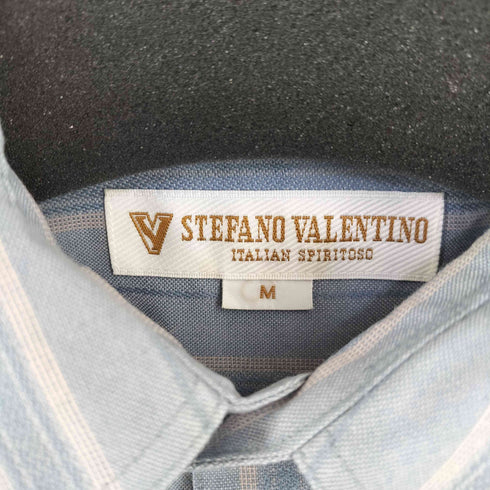 STEFANO VALENTINO ウールストライプ半袖シャツ ワンポケット メンズ JPN:M