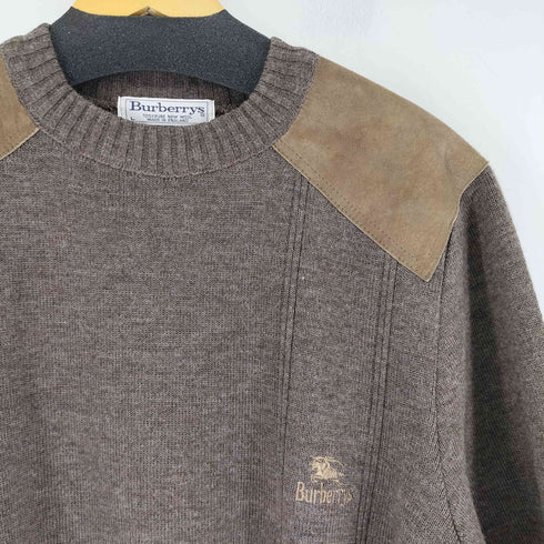 バーバリーズ BURBERRYS 90s 白タグ レザー切替 ウールニット メンズ JPN:L