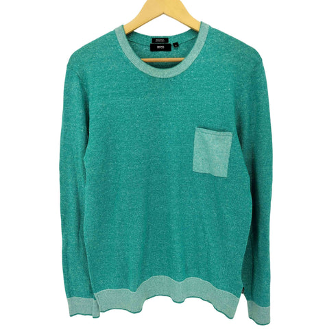 ヒューゴボス HUGO BOSS 胸ポケリネン混コットンニットトップス メンズ import:L