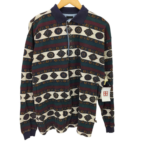 ストラクチャー STRUCTURE 総柄 ボーダー L/S ポロシャツ メンズ import:M