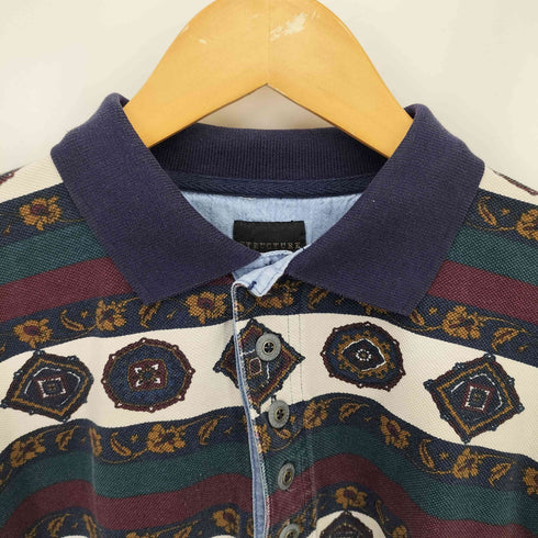 ストラクチャー STRUCTURE 総柄 ボーダー L/S ポロシャツ メンズ import:M