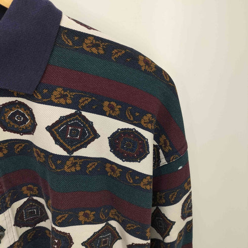 ストラクチャー STRUCTURE 総柄 ボーダー L/S ポロシャツ メンズ import:M