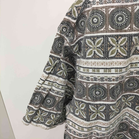 ニュータスト new tast 民族柄 リネン混 コットン S/S シャツ メンズ import:L