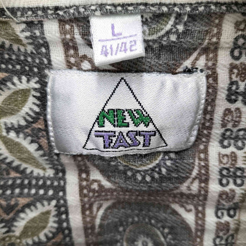 ニュータスト new tast 民族柄 リネン混 コットン S/S シャツ メンズ import:L