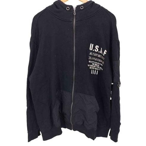 ビーティークラブ B&T CLUB 異素材切替 U.S.A.F プリント ジップアップ フーディ メンズ X2