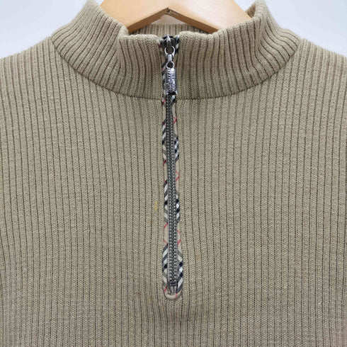 バーバリーズ BURBERRYS 90S BLUE LABEL パイピング ノバチェック ウール S/S ハーフジップ リブニット レディース import:M