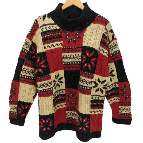 ジョーンズニューヨーク JONES NEW YORK 90S 総柄 カギ編み ハイネック ニット セーター メンズ import:M