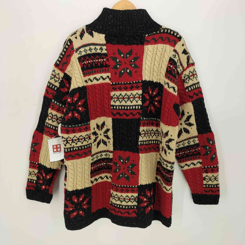 ジョーンズニューヨーク JONES NEW YORK 90S 総柄 カギ編み ハイネック ニット セーター メンズ import:M