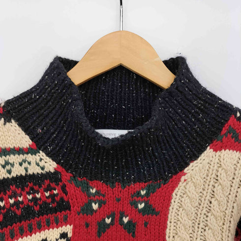 ジョーンズニューヨーク JONES NEW YORK 90S 総柄 カギ編み ハイネック ニット セーター メンズ import:M