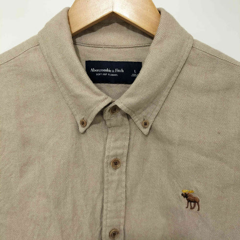 アバクロンビーアンドフィッチ Abercrombie & Fitch ワンポイント刺繍 ヘリンボーン L/S シャツ メンズ import:L