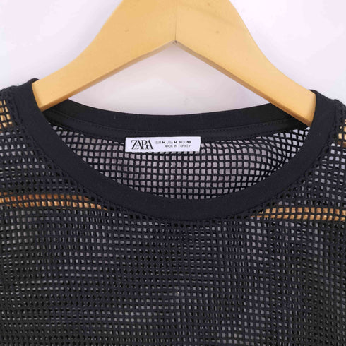 ザラ ZARA クルーネック ロングスリーブ メッシュ ニット Tシャツ メンズ import:M