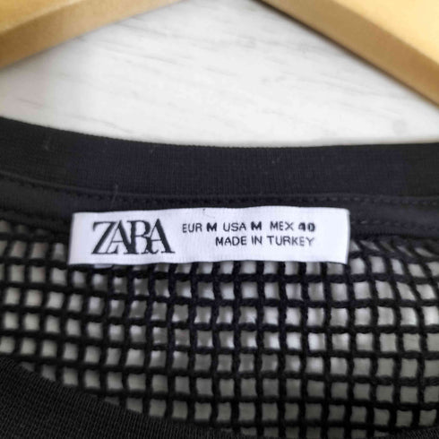 ザラ ZARA クルーネック ロングスリーブ メッシュ ニット Tシャツ メンズ import:M