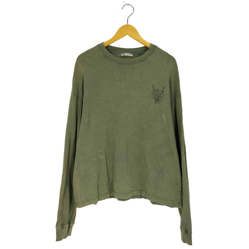 ザラ ZARA ブリーチ加工 プリント ロングスリーブTシャツ メンズ import:M