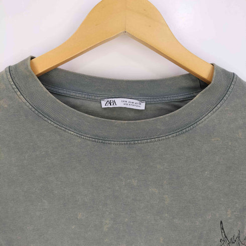 ザラ ZARA ブリーチ加工 プリント ロングスリーブTシャツ メンズ import:M