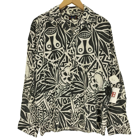 JOHNSONS LA ROCKA イギリス製 スカル柄 ロングスリーブ オープンカラーシャツ ロカビリーシャツ メンズ import:M
