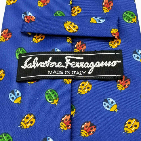 サルヴァトーレフェラガモ Salvatore Ferragamo イタリア製 てんとう虫 プリント 総柄 ネクタイ メンズ