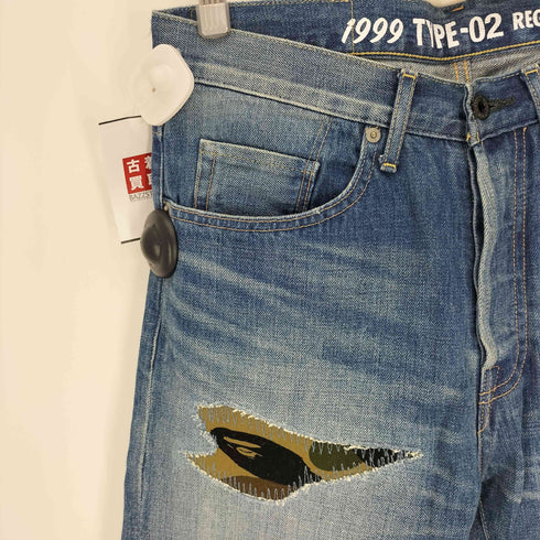 アベイシングエイプ A BATHING APE 1999 TYPE-02 DAMAGED DENIM PANTS 星刺繍 ダメージ デニム パンツ メンズ JPN:M