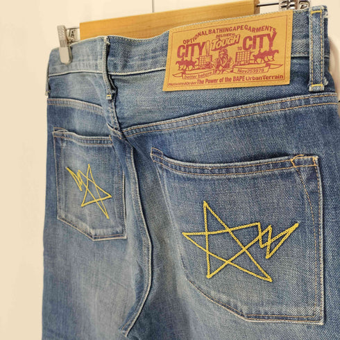 アベイシングエイプ A BATHING APE 1999 TYPE-02 DAMAGED DENIM PANTS 星刺繍 ダメージ デニム パンツ メンズ JPN:M