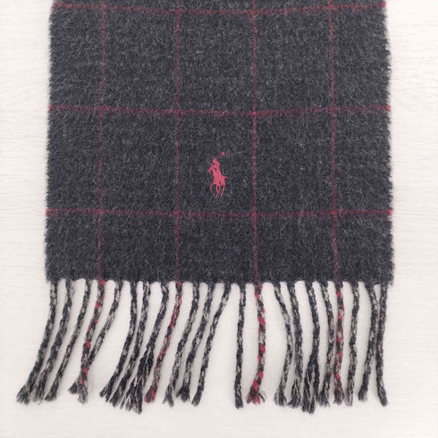 ポロラルフローレン POLO RALPH LAUREN イタリア製 ポニー刺繍 裏地千鳥格子 ウールナイロン フリンジ マフラー メンズ
