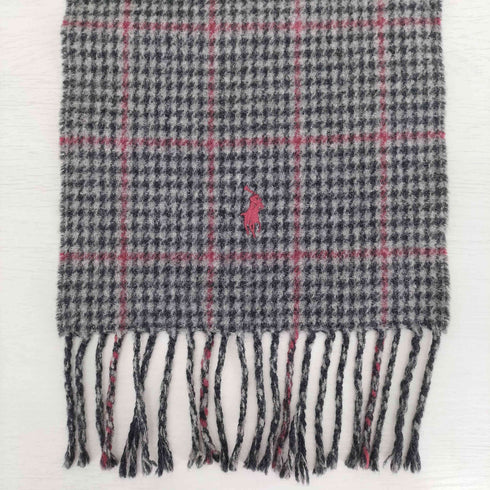 ポロラルフローレン POLO RALPH LAUREN イタリア製 ポニー刺繍 裏地千鳥格子 ウールナイロン フリンジ マフラー メンズ