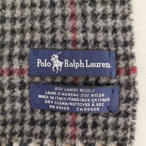 ポロラルフローレン POLO RALPH LAUREN イタリア製 ポニー刺繍 裏地千鳥格子 ウールナイロン フリンジ マフラー メンズ