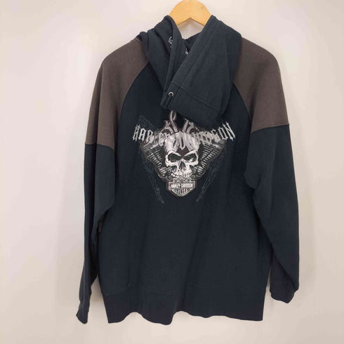 ハーレーダビッドソン HARLEY-DAVIDSON ロゴ 刺繍 ブロック 切替 スカル デザイン ジップアップ パーカー メンズ import:M