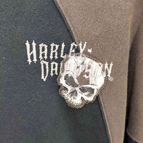 ハーレーダビッドソン HARLEY-DAVIDSON ロゴ 刺繍 ブロック 切替 スカル デザイン ジップアップ パーカー メンズ import:M