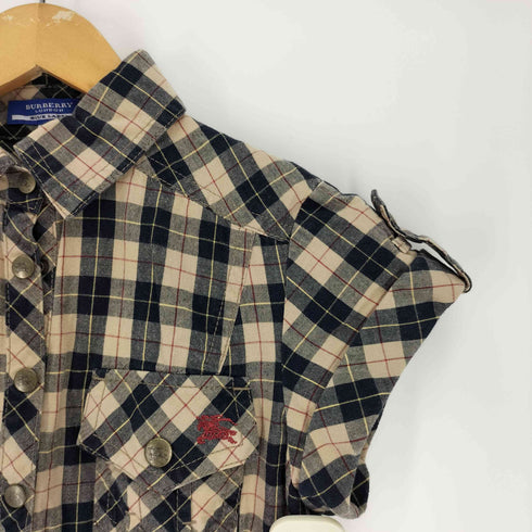 バーバリーブルーレーベル BURBERRY BLUE LABEL ロゴ 刺繍 ノバチェック フレンチスリーブ シャツ ワンピース レディース 36