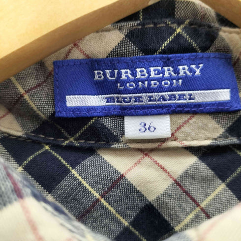 バーバリーブルーレーベル BURBERRY BLUE LABEL ロゴ 刺繍 ノバチェック フレンチスリーブ シャツ ワンピース レディース 36