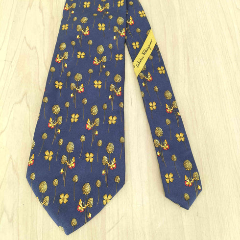 サルヴァトーレフェラガモ Salvatore Ferragamo MADE IN ITALY 蝶柄 シルクネクタイ メンズ