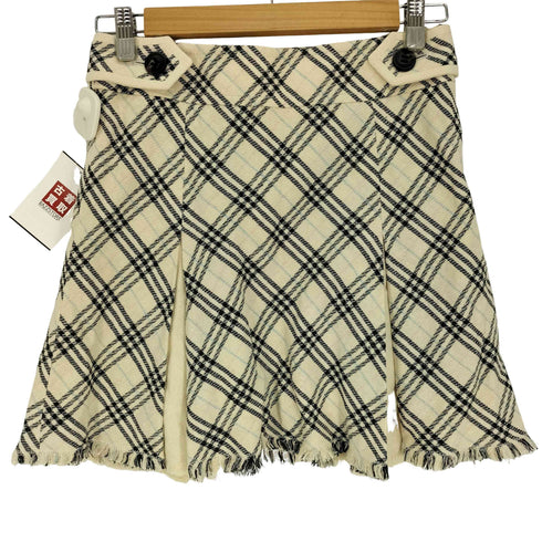 バーバリーブルーレーベル BURBERRY BLUE LABEL ノバチェック サイド ボタン フリンジ フレア ミニ スカート レディース EUR:36