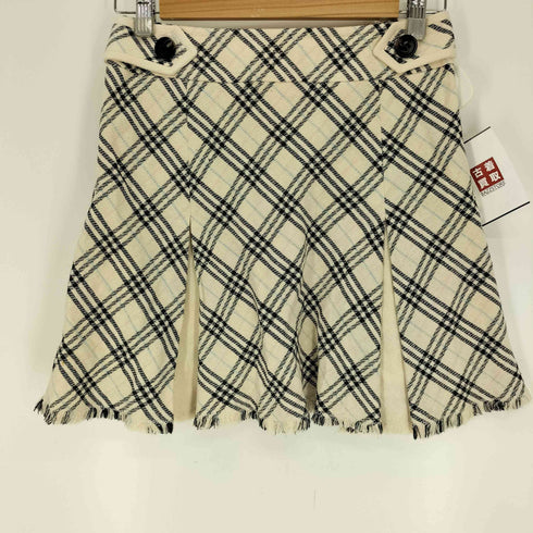 バーバリーブルーレーベル BURBERRY BLUE LABEL ノバチェック サイド ボタン フリンジ フレア ミニ スカート レディース EUR:36